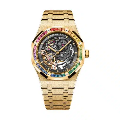 Best replica Audemars Piguet 15412BA.YG.1224BA.01 Royal Oak Skeleton Slate Dial Yellow Gold Bracelet watch