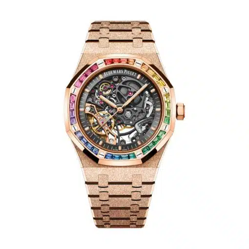 Best replica Audemars Piguet 15412OR.YG.1224OR.01 Royal Oak Skeleton Slate Dial Pink Gold Bracelet watch