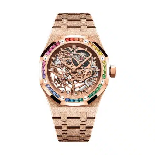 Best replica Audemars Piguet 15468OR.YG.1259OR.01 Royal Oak Skeleton Pink Dial Pink Gold Bracelet watch