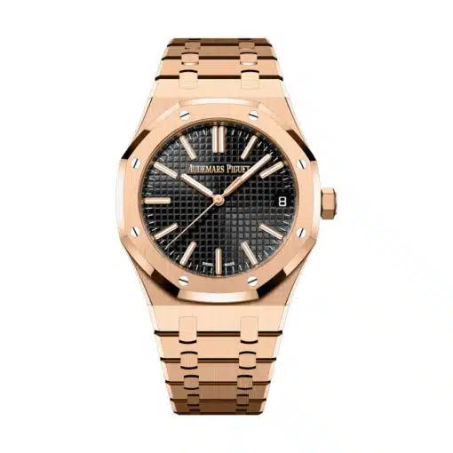 Best replica Audemars Piguet 15510OR.OO.1320OR.04 Royal Oak Black Dial Pink Gold Bracelet Watch watch