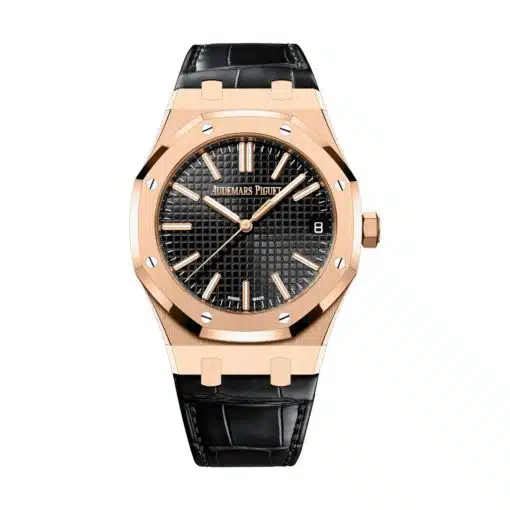 Best replica Audemars Piguet 15510OR.OO.D002CR.02 Royal Oak Black Dial Black Alligator Strap watch