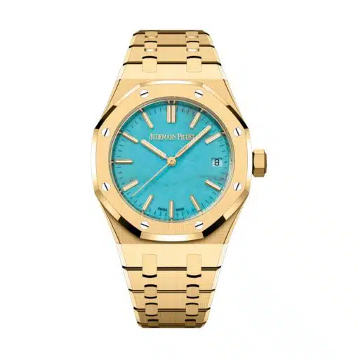 Best replica Audemars Piguet 15550BA.OO.1356BA.01 Royal Oak Turquoise Dial Yellow Gold Bracelet watch