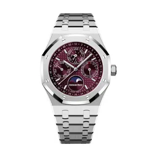 Best replica Audemars Piguet 26574BC.OO.1220BC.01 Royal Oak Burgundy Dial White Gold Bracelet watch