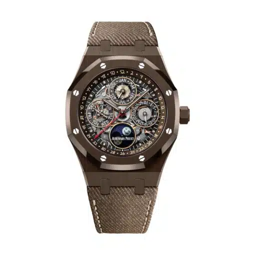 Best replica Audemars Piguet 26585CM.OO.D301VE.01 Royal Oak Sapphire Dial Brown Leather Strap watch