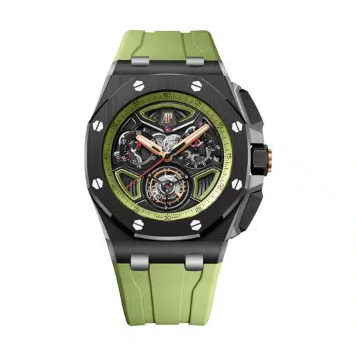 Best replica Audemars Piguet 26622CE.OO.D062CA.01 Royal Oak Offshore Black and Green Dial Green Rubber Strap watch