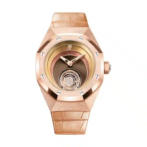 Best replica Audemars Piguet 26630OR.GG.D626CR.01 Royal Oak Concept Gold Dial Bronze Alligator Strap watch