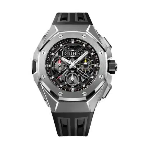 Best replica Audemars Piguet 26650TI.OO.D013CA.01 Royal Oak Concept Skeleton Dial Black and Grey Rubber Strap watch