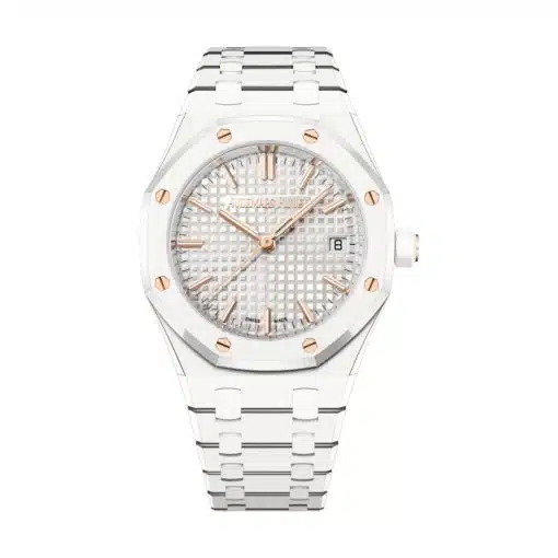 Best replica Audemars Piguet 77350CB.OO.1266CB.01 Royal Oak Silver-Toned Gold Dial White Ceramic Bracelet watch