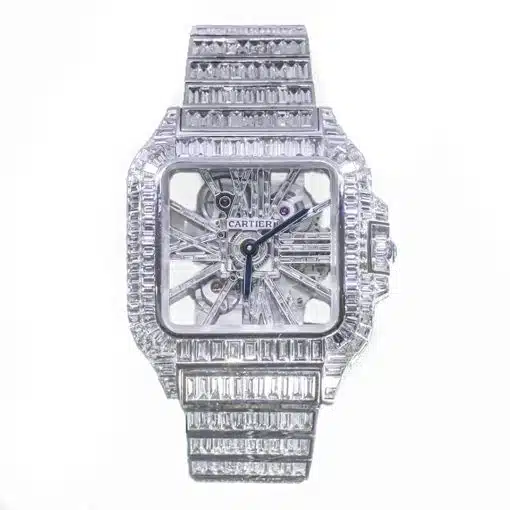 cheap Cartier Santos Skeleton Full Baguette Diamonds Iced Out Watch replica watch