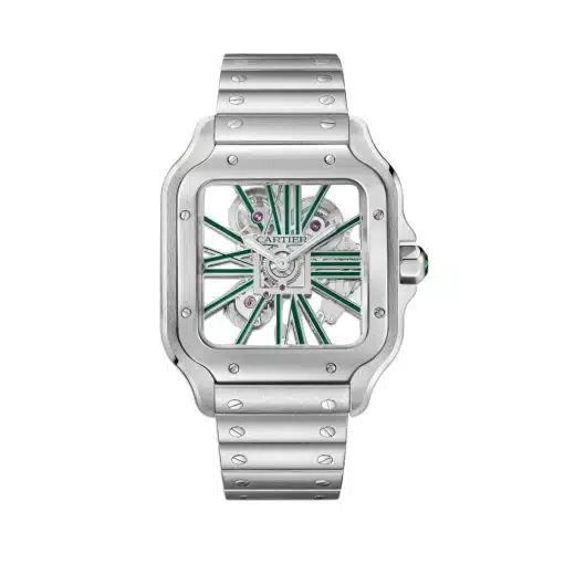 cheap Cartier WHSA0028 Santos de Cartier Green Skeleton Dial Large replica watch