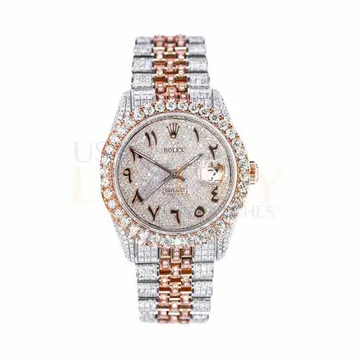 replica iced out Rolex 1603 Datejust 36 mm Aftermarket Two-Tone Watch