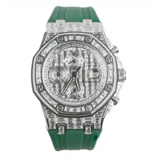 ap super clone Audemars Piguet 26170ST Royal Oak Offshore Iced Out Green Strap Aftermarket Diamond Dial and Case Watch