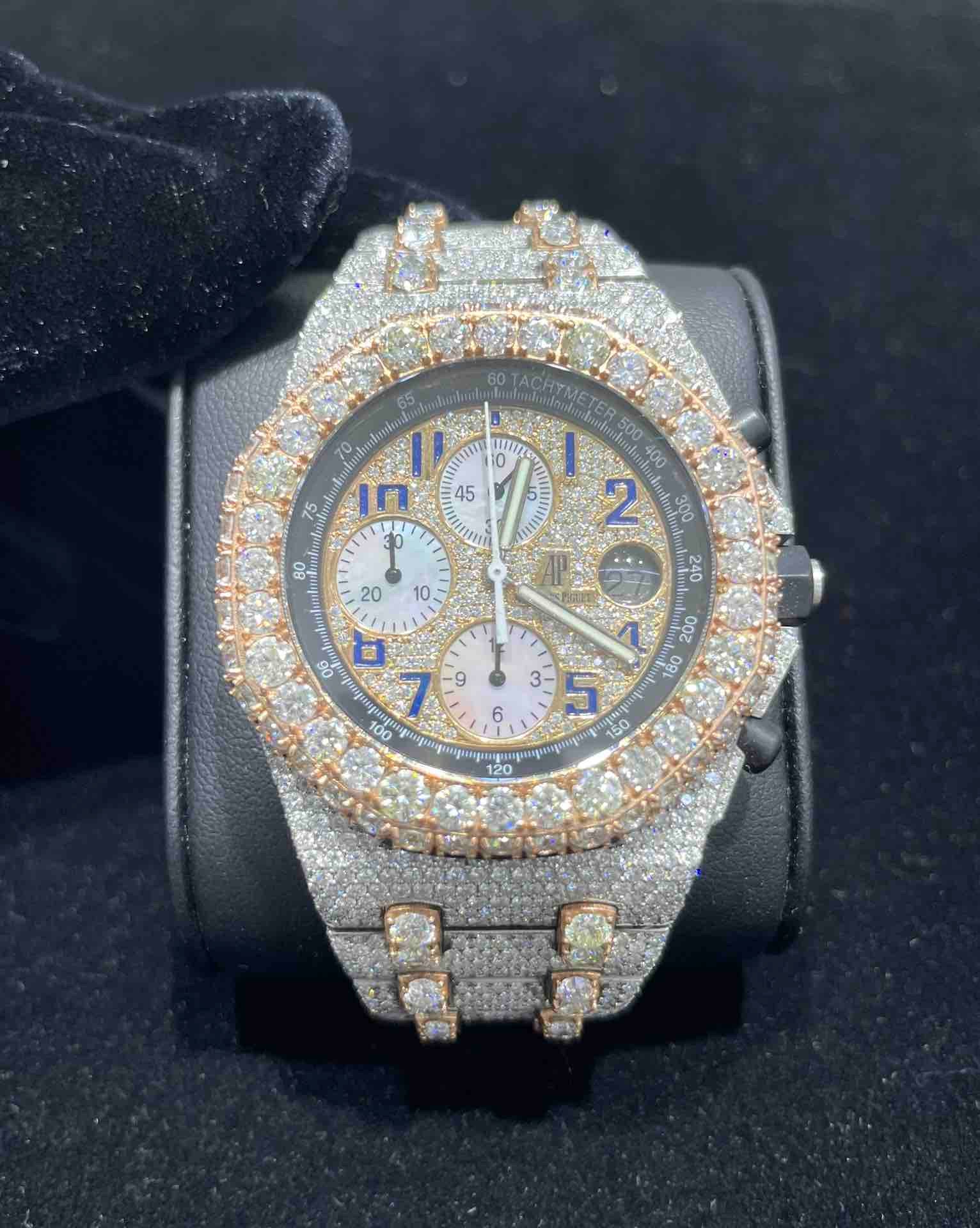 Cheap BUST DOWN AP ROSE VVS AUDEMARS PIGUET ROYAL OAK WATCH TWO TONE ICED OUT replica watch