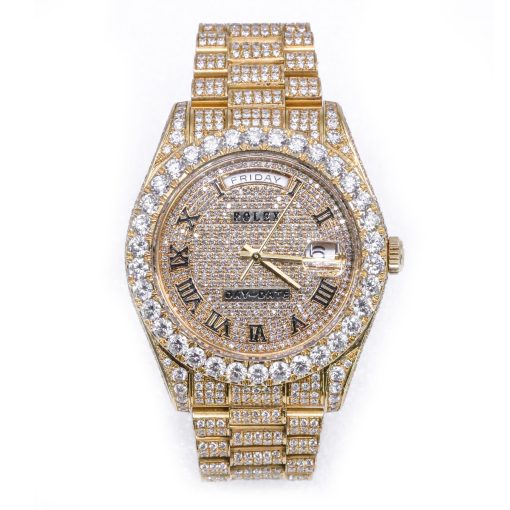 replica iced out Rolex 218238 Day-Date II Full Diamonds Watch