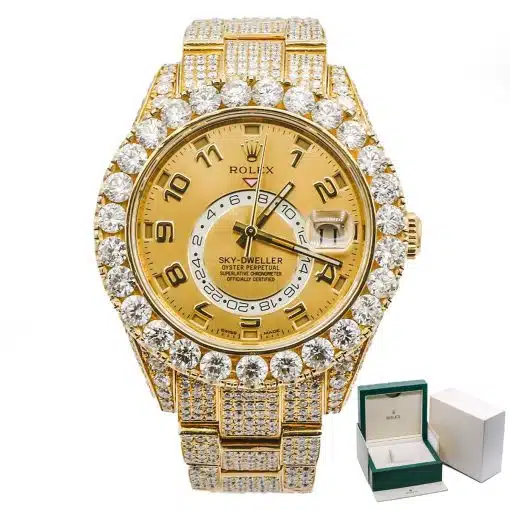 replica iced out Rolex Sky-Dweller 326938 42mm Arabic Champagne Dial Mens Watch